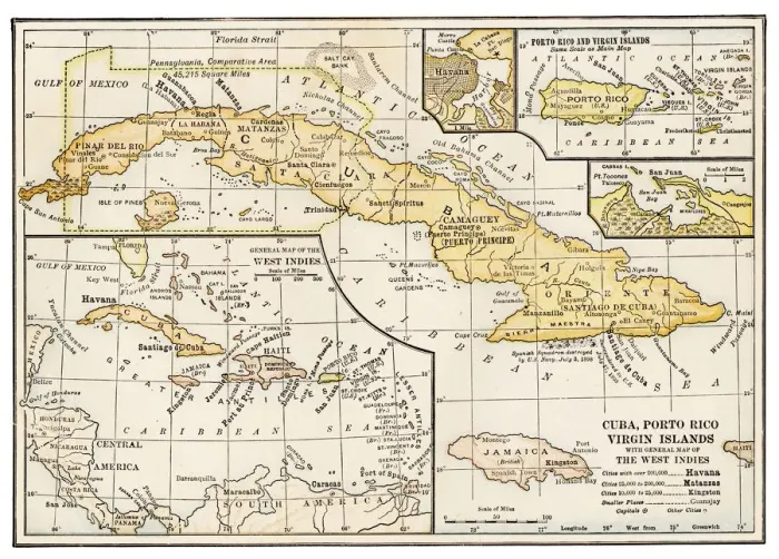 Framed Print : Cuba Puerto Rico map 1898 Framed Print : Cuba Puerto Rico map 1898