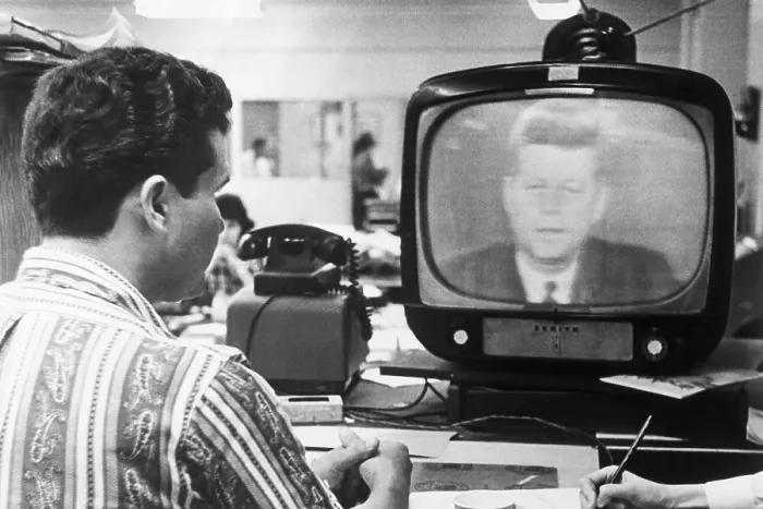 Framed Print : Cuban Man Watching President Kennedy Speak on Television Framed Print : Cuban Man Watching President Kennedy Speak on Television