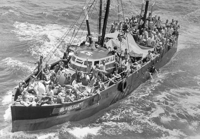 Framed Print : Cuban Refugee Boat Sailing for America Framed Print : Cuban Refugee Boat Sailing for America