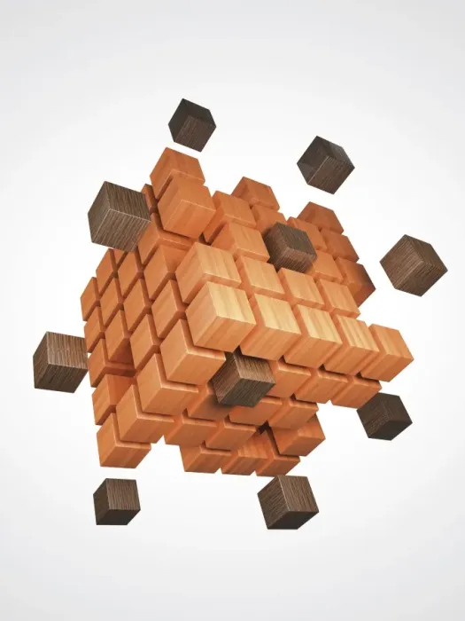 Framed Print : Cube being put together from smaller cubes, 3D illustration Framed Print : Cube being put together from smaller cubes, 3D illustration