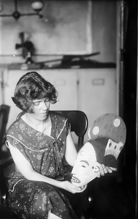 Framed Print : Cultural Anthropologist Dr. Margaret Mead Holding Mask