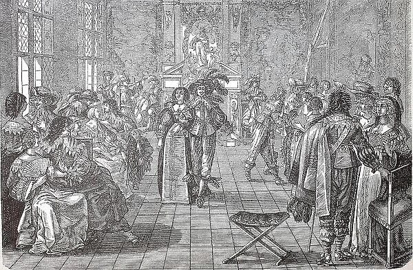 Cultural state in the 17th century, dancing party at a ball, Germany, Historic, digitally restored reproduction of an original 19th century original, exact original date unknown