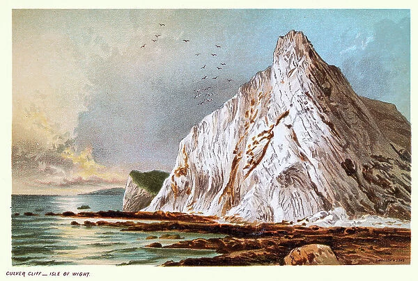 Culver Down, Isle of Wight, White chalk cliff, coastline, 19th Century Victorian Landscape Art