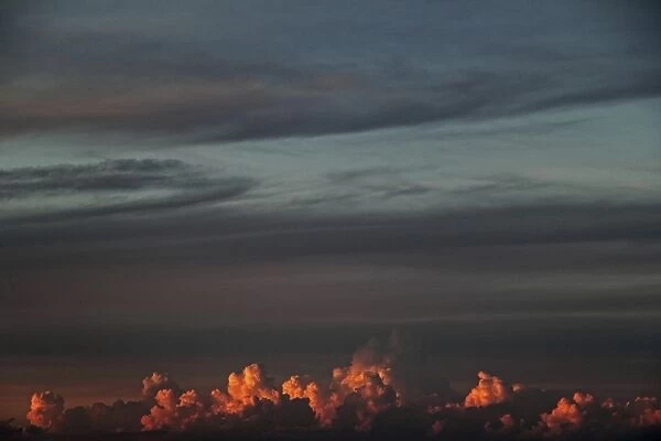 Cumulus clouds, evening mood, sky mood, Biberach-Sued, Upper Swabia, Germany, Europe