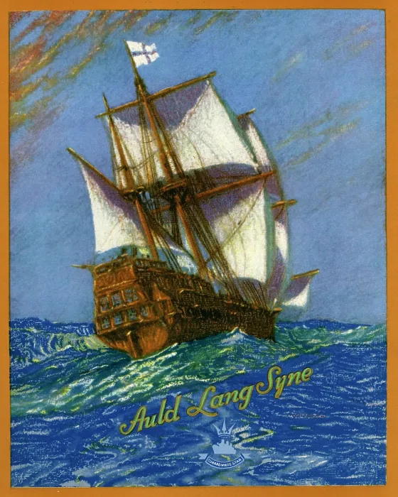 Framed Print : Cunard. USA - 1939: A menu for Cunard reads 'Auld Lang Syne' from 1939 in USA Framed Print : Cunard. USA - 1939: A menu for Cunard reads 'Auld Lang Syne' from 1939 in USA