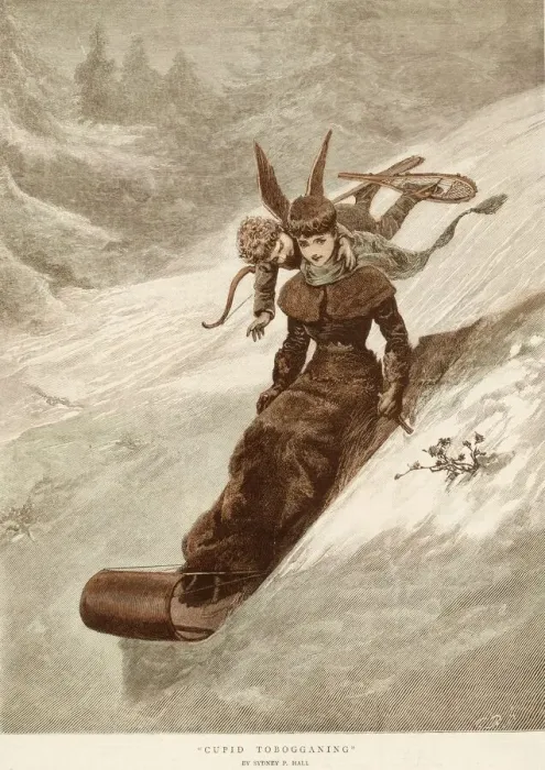Framed Print : Cupid Tobogganing Framed Print : Cupid Tobogganing