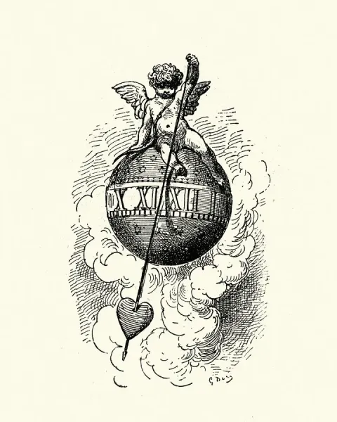 Gustave Dore Print: Cupid's Clock of Love, Time Sphere. Art Prints