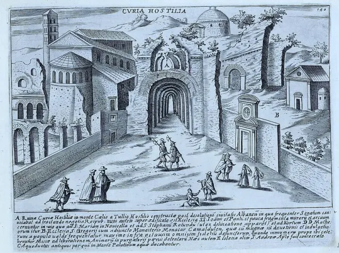 Framed Print : Curia Hostilia, This image has a labelled key to the buildings depicted in this scene, starting with the ruins of the Curia Hostilia on the Caelic Hill Framed Print : Curia Hostilia, This image has a labelled key to the buildings depicted in this scene, starting with the ruins of the Curia Hostilia on the Caelic Hill