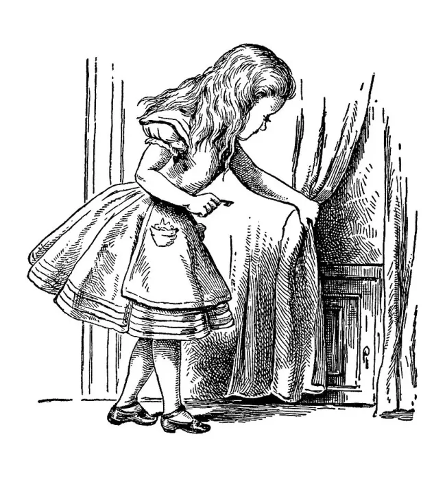 Framed Print : Curious Alice, Alice's Adventures in Wonderland Framed Print : Curious Alice, Alice's Adventures in Wonderland