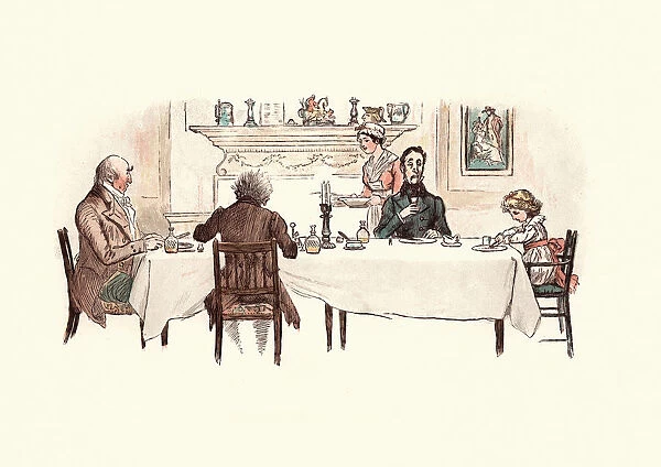 Three Curmudgeons eating a meal with a small child