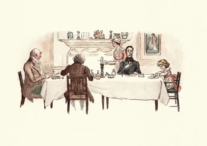Framed Print : Three Curmudgeons eating a meal with a small child Framed Print : Three Curmudgeons eating a meal with a small child