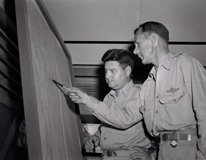 Framed Print : Curtis E. LeMay and A. W. Kissner Studying Map Framed Print : Curtis E. LeMay and A. W. Kissner Studying Map