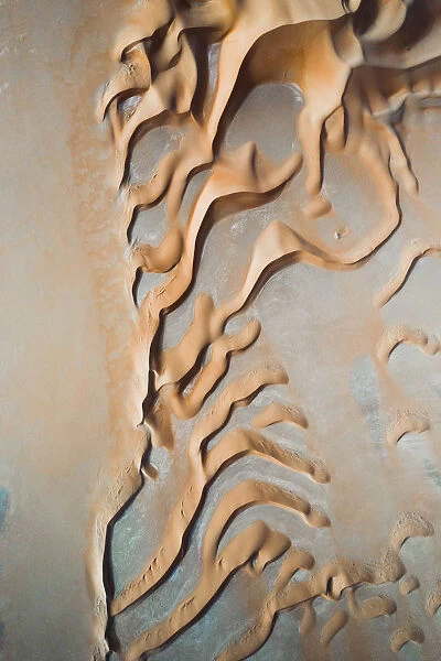 Curvy desert dunes taken from above, United Arab Emirates