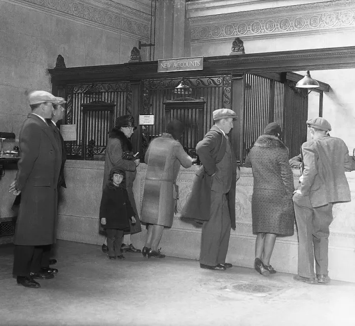 Framed Print : Customers at Bank Teller's Cage Framed Print : Customers at Bank Teller's Cage