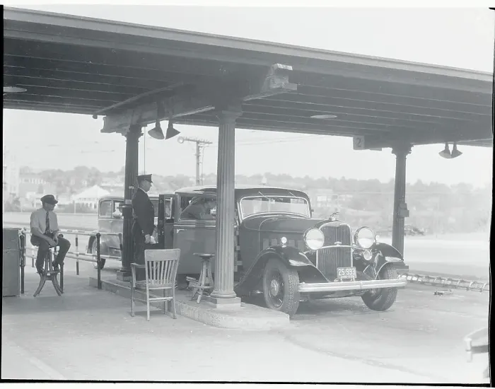 Framed Print : Customs Officials Interrogating Driver Framed Print : Customs Officials Interrogating Driver