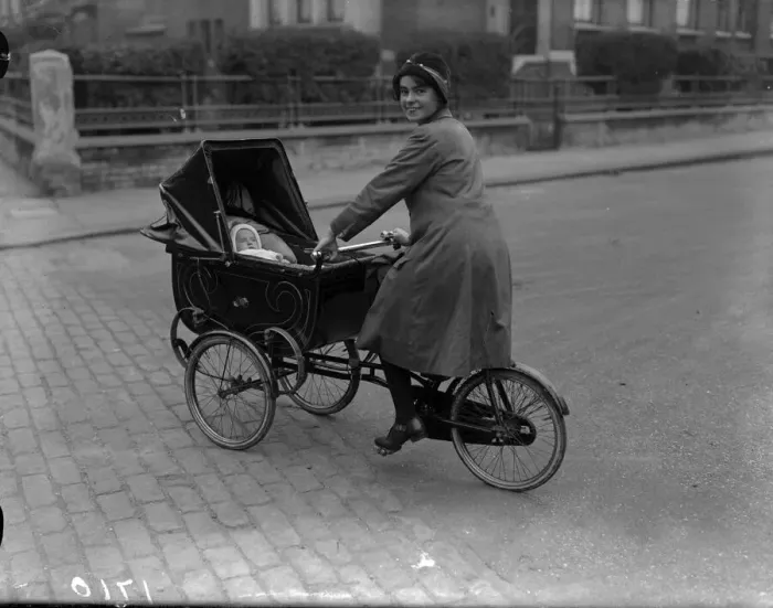 Framed Print : Cyclepram. 1926: A mother gets all the exercise she needs pushing her pram Framed Print : Cyclepram. 1926: A mother gets all the exercise she needs pushing her pram