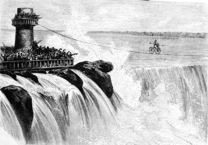 Framed Print : Cycling Across Falls Framed Print : Cycling Across Falls