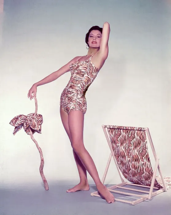 Framed Print : Cyd Charisse Modeling a Bathing Suit Framed Print : Cyd Charisse Modeling a Bathing Suit