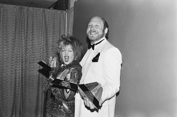 Framed Print : Cyndi Lauper and Ed Griles Holding Video Awards Framed Print : Cyndi Lauper and Ed Griles Holding Video Awards