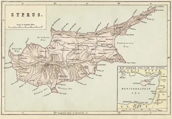 Framed Print : Cyprus map - Published 1884 by William Mackenzie, London for The National Encyclopedia Framed Print : Cyprus map - Published 1884 by William Mackenzie, London for The National Encyclopedia