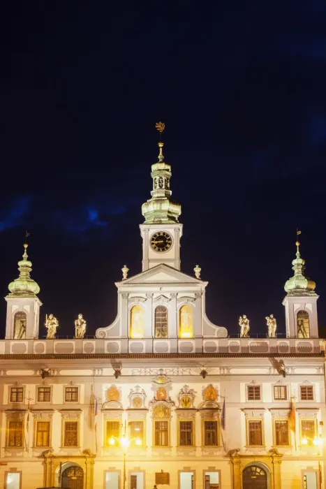 Framed Print : Czech Republic, Bohemia, Ceske Budejovice (Budweis), City Hall at nigh Framed Print : Czech Republic, Bohemia, Ceske Budejovice (Budweis), City Hall at nigh