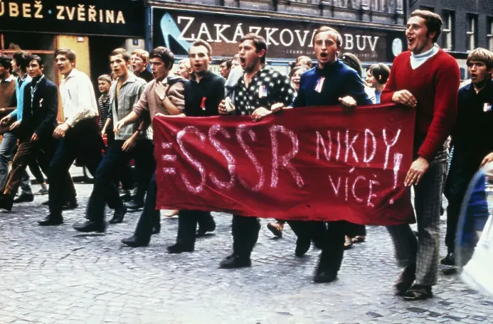 Framed Print : Czech Students Marching with Banner Framed Print : Czech Students Marching with Banner