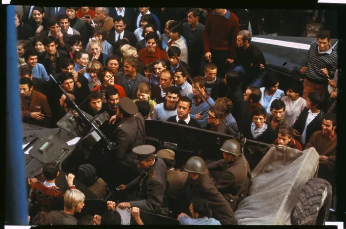 Framed Print : Czech Students Yelling at Soviet Military Framed Print : Czech Students Yelling at Soviet Military
