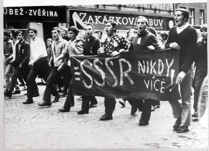 Framed Print : Czech Youths March W / Banner In Street Framed Print : Czech Youths March W / Banner In Street