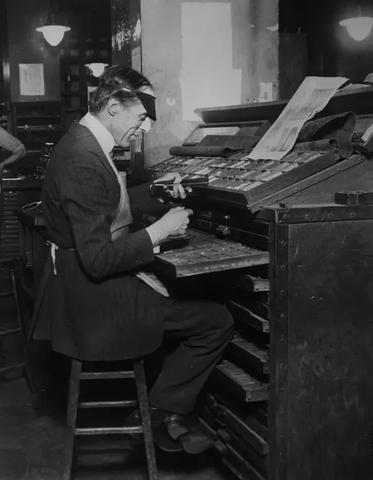 Framed Print : D. W. Griffith Working at Typesetting Machine Framed Print : D. W. Griffith Working at Typesetting Machine
