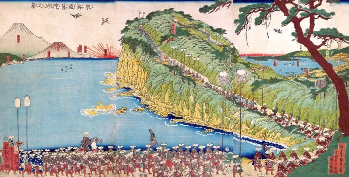 Framed Print : Daimyo's Processions Passing along the Tōkaidō, theast sea road Framed Print : Daimyo's Processions Passing along the Tōkaidō, theast sea road