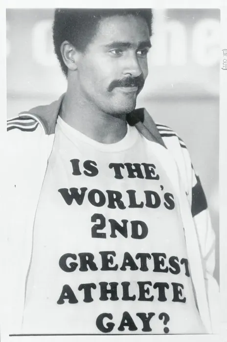 Framed Print : Daley Thompson Showing His T-Shirt Framed Print : Daley Thompson Showing His T-Shirt