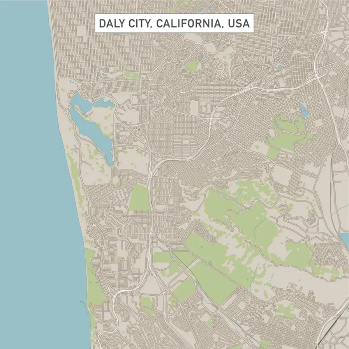 Framed Print : Daly City California US City Street Map Framed Print : Daly City California US City Street Map
