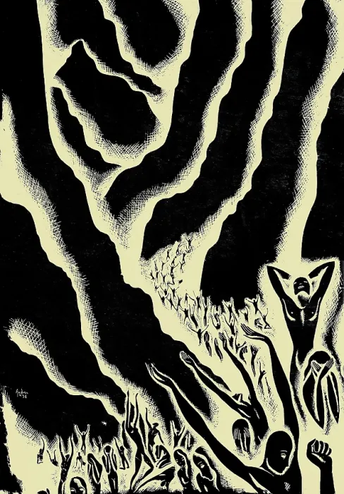 Framed Print : Damnation. Figures reach out in agony in a dark scene of damnation in Hell Framed Print : Damnation. Figures reach out in agony in a dark scene of damnation in Hell