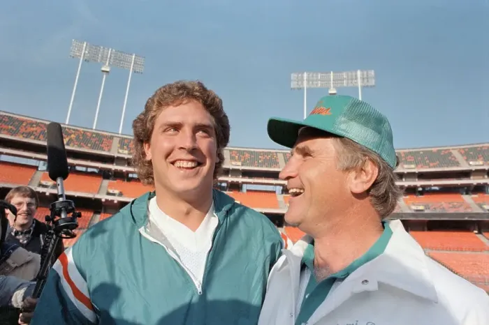 Framed Print : Dan Marino and Don Shula Speaking to Press Framed Print : Dan Marino and Don Shula Speaking to Press
