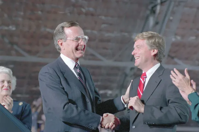 Framed Print : Dan Quayle and George Bush Shaking Hands Framed Print : Dan Quayle and George Bush Shaking Hands
