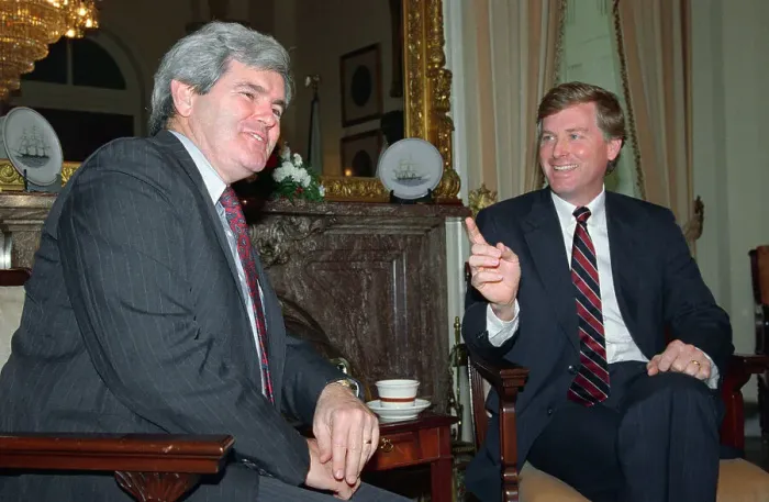 Framed Print : Dan Quayle and Newt Gingrich Conversing