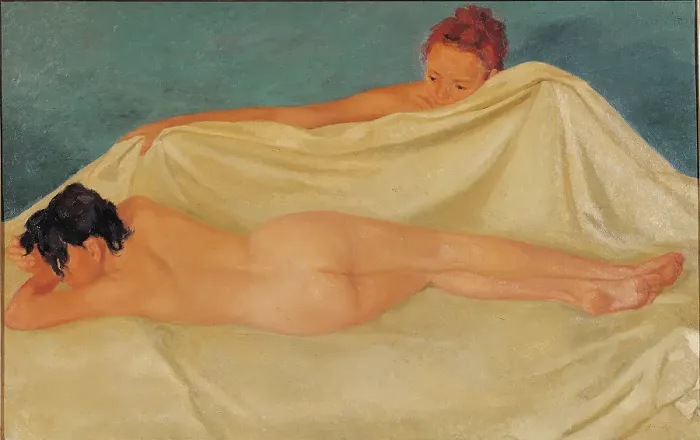Framed Print : Dana, by Emanuele Cavalli, 1942, 20th Century, oil on plywood, cm 84 x 129, 5 Framed Print : Dana, by Emanuele Cavalli, 1942, 20th Century, oil on plywood, cm 84 x 129, 5