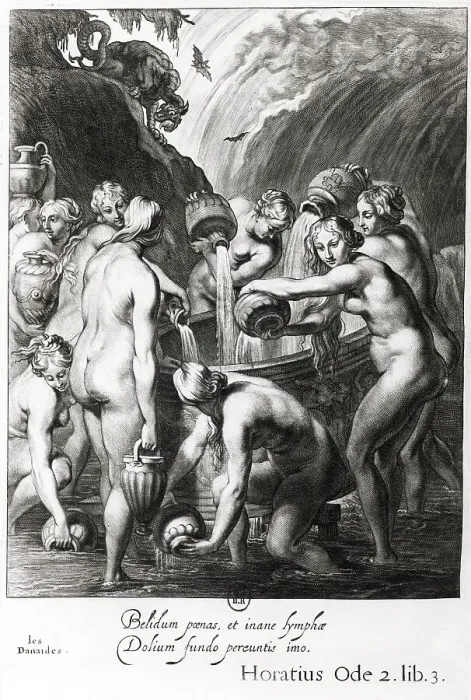Framed Print : Danaus Daughters Drawing Water with Sieves