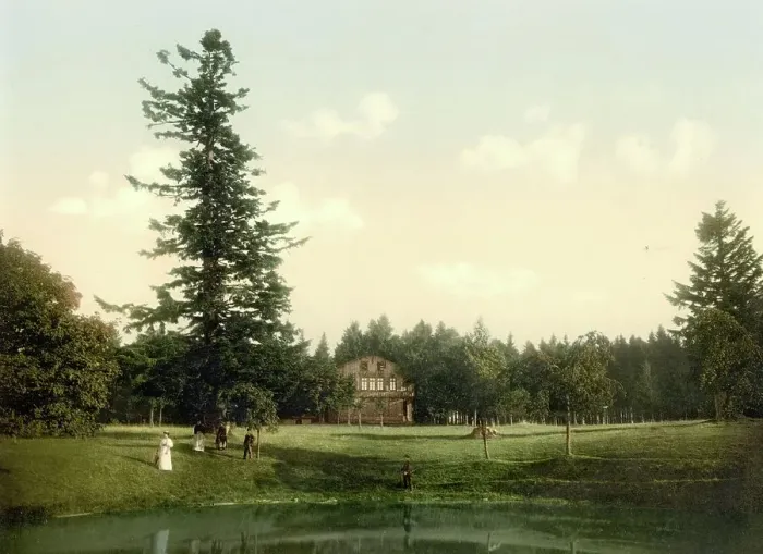 Framed Print : The dance pavilion in Friedrichsrhoda in Thuringia, Germany, Historical, photochrome print from the 1890s Framed Print : The dance pavilion in Friedrichsrhoda in Thuringia, Germany, Historical, photochrome print from the 1890s