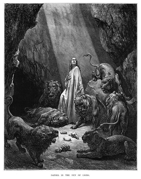Daniel in the dean of lions engraving 1870