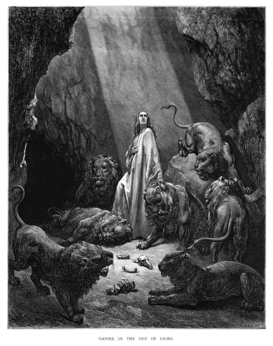 Framed Print : Daniel in the dean of lions engraving 1870 Framed Print : Daniel in the dean of lions engraving 1870