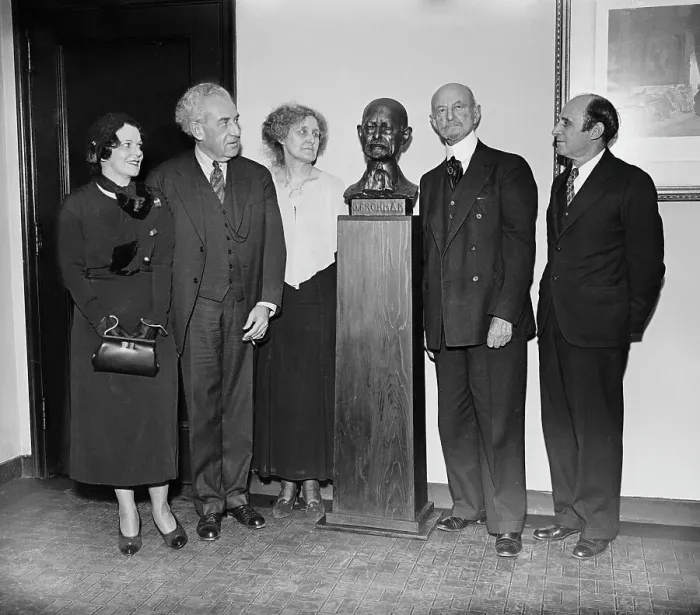 Framed Print : Daniel Frohman Posing Next to a Bust of Himself Framed Print : Daniel Frohman Posing Next to a Bust of Himself