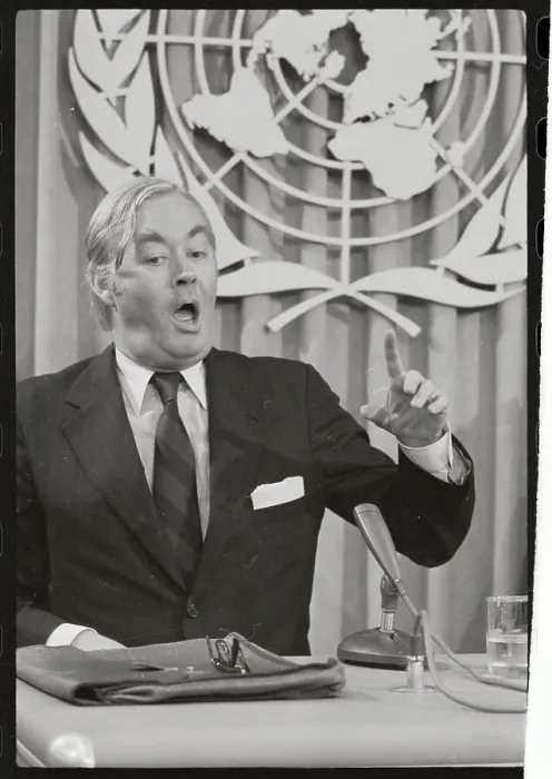 Framed Print : Daniel Moynihan Speaking and Gesturing at Microphone Framed Print : Daniel Moynihan Speaking and Gesturing at Microphone