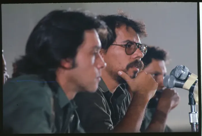Framed Print : Daniel Ortega and Colleagues at Press Conference