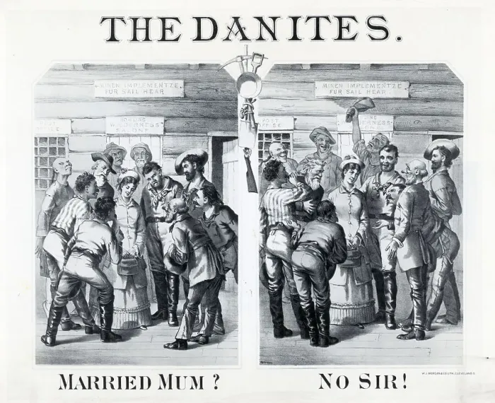 Framed Print : The Danites: Men Surrounding Woman Framed Print : The Danites: Men Surrounding Woman