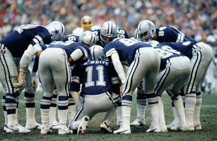 Framed Print : Danny White Calling Signals in Huddle Framed Print : Danny White Calling Signals in Huddle