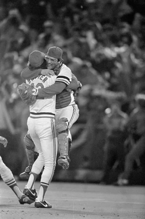 Framed Print : Darrell Porter Hugging Bruce Sutter Framed Print : Darrell Porter Hugging Bruce Sutter
