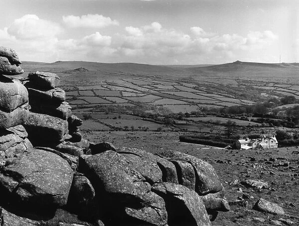Dartmoor. circa 1960: Countryside from the top of Pew Tor, South Dartmoor, Devon