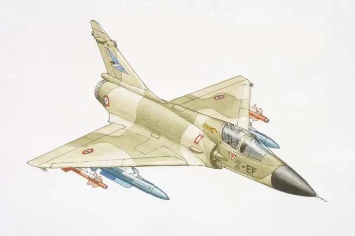 Framed Print : Dassault Mirage military jet with missiles below wings Framed Print : Dassault Mirage military jet with missiles below wings