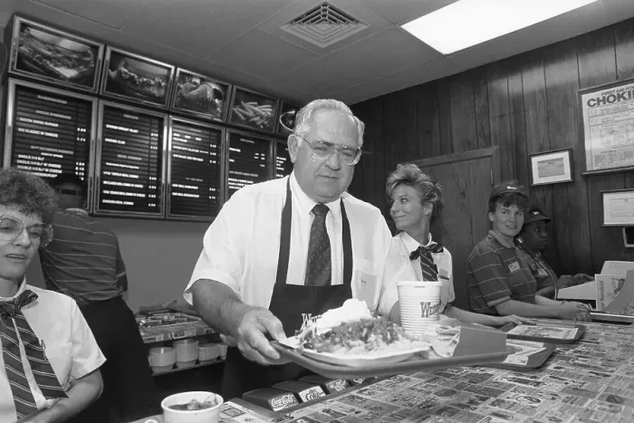 Framed Print : Dave Thomas Holding a Tray of Food Framed Print : Dave Thomas Holding a Tray of Food